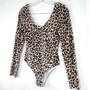 GD Gold Days Paris Velvet Leopard Print Long Sleeve Bodysuit Sz S/M
